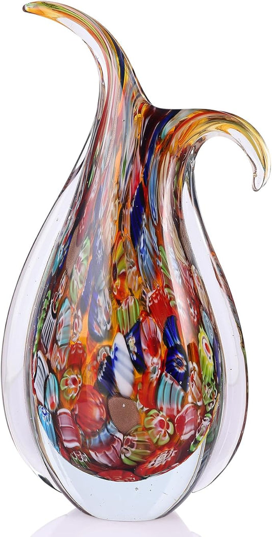 Hand Blown Glass Vase – Oval Decorative Art Glass for Centerpieces, Murano Inspired Decor for Dining Room, Entryway Table, or Shelf, Handmade Glass Vase for Home Display (Teal)