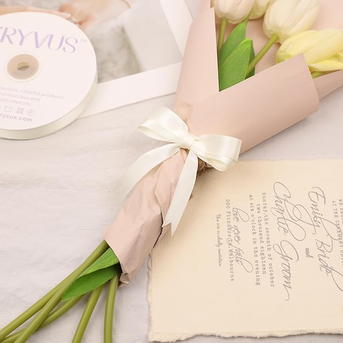Ivory Satin Ribbon, Double Faced 5/8 Inch X 50 Yards Ivory Ribbon, Premium Satin Ribbon for Gift Wrapping, Crafts, Hair Bow Making, Sewing, Flower Bouquet, Wedding Party Decor