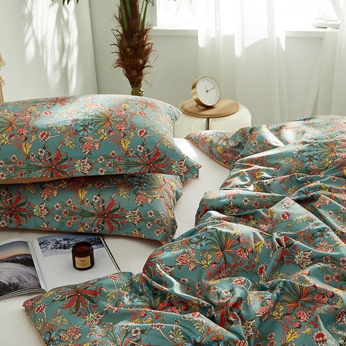 LifeTB Boho Floral Comforter Set Twin XL Vintage Flowers Plants Botanical Comforter 3 Pieces Cottagecore Bedding Set Soft Fluffy Lightweight Farmhouse Bed Set with 2 Pillowcases for All Seasons
