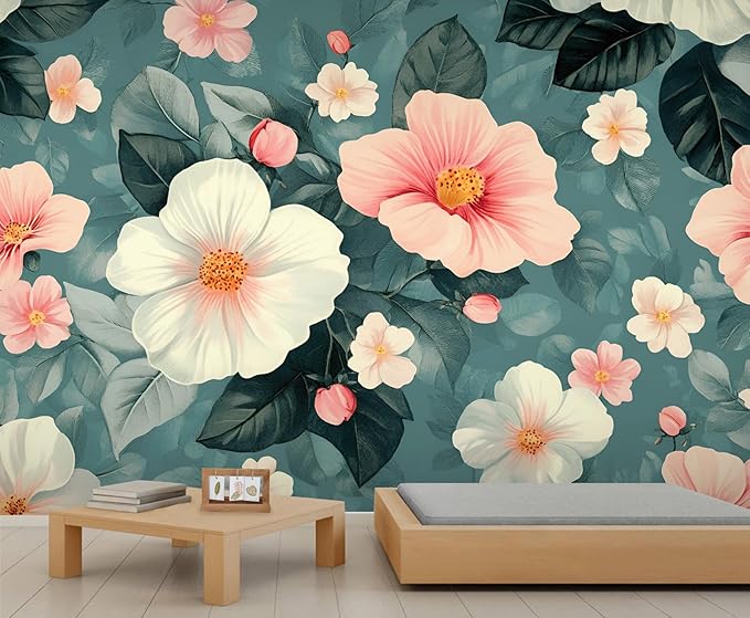 Vintage Hibiscus Flower Wall Mural, Romantic Floral 3D Wall Murals, Botanical Bloom Design Wallpaper Mural, for Living Room Bedroom Large Wallpaper Indoor Decor 118" W x 82.6 "H