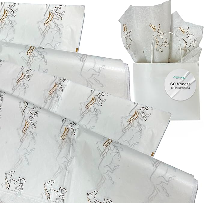 Ocean Tides 60 Sheets (30 x 20 Inches) Christmas Wrapping Paper – Gift Wrapping Tissue Paper Bulk for Crafts, Birthdays, & Holidays – Colored Tissue Papers for Gift Bags & Decorations, Horse