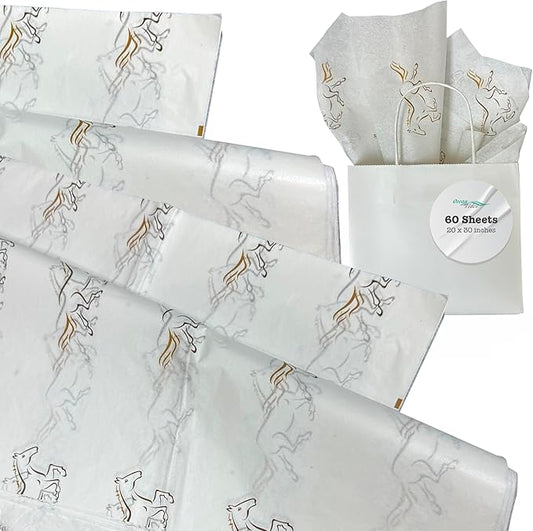 Ocean Tides 60 Sheets (30 x 20 Inches) Christmas Wrapping Paper – Gift Wrapping Tissue Paper Bulk for Crafts, Birthdays, & Holidays – Colored Tissue Papers for Gift Bags & Decorations, Horse