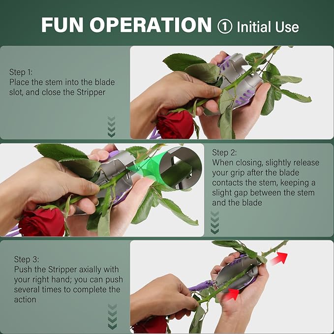 Rose Thorn Stripper Tool - Handheld Thorn Remover & Stem Cleaner for Florists, Professional Floral Designers, Flower Enthusiasts | with Purple Non Slip Pads & Lanyard