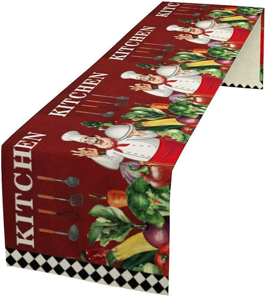 Chef Table Runner,Farmhouse Burlap Table Runners for Party Wedding, Chef Decorations for Kitchen, Chef Kitchen Decor 13x108in