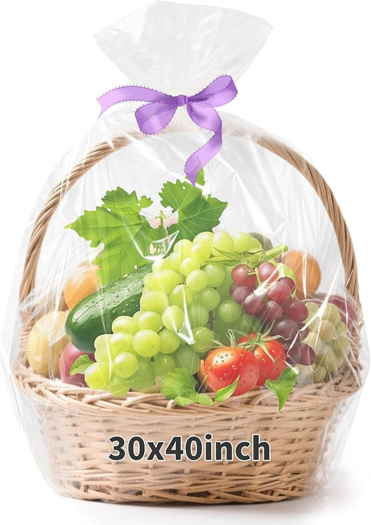 STPIYFZU 20PCS Large Cellophane Bags 30x40 Inch Christmas Clear Cellophane Wrap for Gift Baskets, 2.5 Mil Thick Clear Plastic Gift Bags for Christmas Birthday Baby Shower Wedding Raffles Party Favors