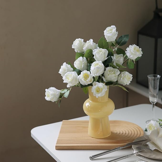 YXZZWL 60 Pcs Artificial Roses in Bulk, Fake Silk Roses Realistic Roses Stem Faux Roses Bouquet for Wedding Centerpieces Flower Arrangement Home Decor (White)
