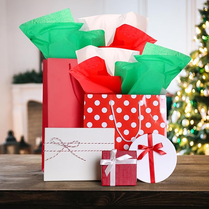 Tatuo 600 Sheets Christmas Tissue Papers Bulk 20 x 14 Inch Red Green and White Christmas Gift Wrapping Paper DIY Presents Arts Crafts Xmas Gift Bags Boxes Holiday Party Favor Supplies