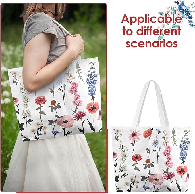 6 Pcs Floral Canvas Tote Bags Bulk for Women Chinoiserie Tote Bag Aesthetic Reusable Grocery Bags for Travel Shopping