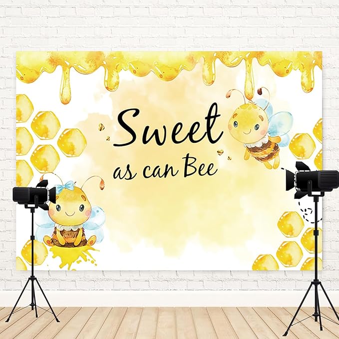 15x10ft Baby Shower Backdrop Sweet as Can Bee Photography Background Honeycomb Honey Yellow Bumblebee Boys Girls Kids Birthday Party Banner Decorations Newborn Gender Reveal Photo Booth Prop