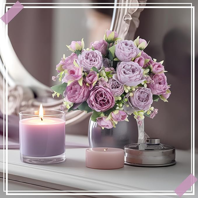 8 Bundles Artificial Peonies Flowers Boho Faux Flowers Arrangements Artificial Centerpiece Spring Bouquet Floral Wedding Decoration for Vase(Purple)