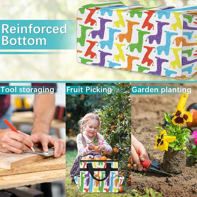 Garden Tool Tote Bag for Women Men Cartoon Colored Horses Gardening Tool Storage Bags with 10 Pockets Standable Garden Home Tool Kits Organizer for Indoor Outdoor Gardening Gifts