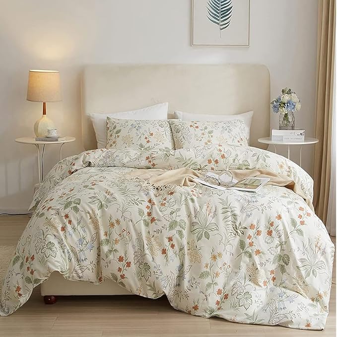 HighBuy Botanical Floral Comforter Full Size Boho Lightweight Bedding Comforters with Green Floral Comfy Bedding Sets Aesthetic Bed Set Include 1 Comforter and 2 Pillowcase,All Season