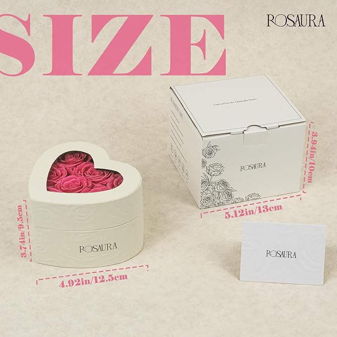 Rosaura Heart-Shaped Preserved Roses Gift Box - Real Forever Flowers for Christmas, Birthday, Valentine's & Mother's Day (Pink, 7 Roses)