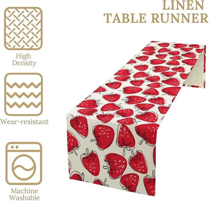 Strawberry Table Runner, Spring Summer Fruit Birthday Party Decorations Dining Room Home Kitchen Table Decor 13 x 60Inches
