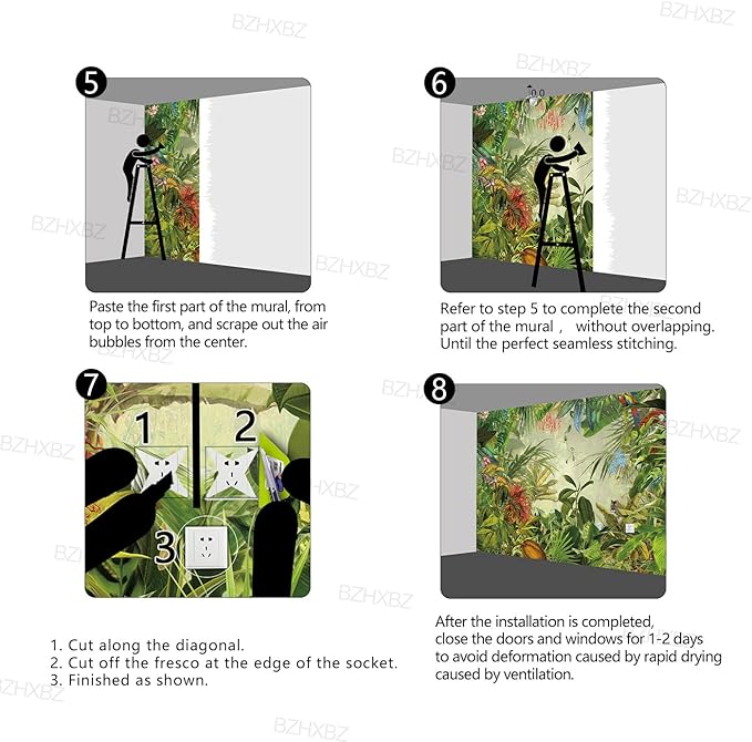 Tropical Botanical Animal Floral Bird Wallpaper Woodland Forest Tree Nursery Kids Bedroom Plant murals Living Room tv Background Large Wall Mural - 91"x65" Not Peel and Stick