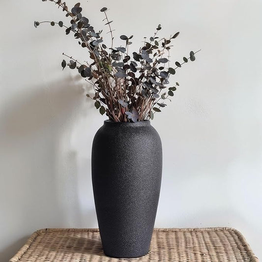 Rustic Ceramic Vase – 13.8" Large Black Ceramic Vase for Home Decor, Modern Terracotta Floor Vase for Living Room, Entryway, Kitchen, Black Vases for Centerpieces, Housewarming Gifts