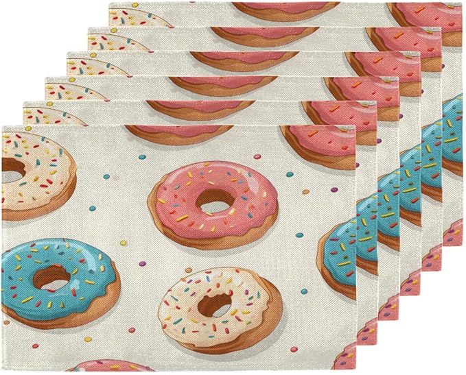 Donuts Placemats, Place Mats Set of 4, Heat Resistant Place Mats, Washable Table Mats for Dining Table, Non-Slip Stain Resistant Kitchen Table Placemats, Food Donut
