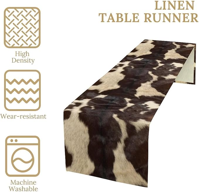 Cow Print Table Runner, Cowhide Print Western Style Table Runner Country Farmhouse Cottage Cow Patten Table Decoration for Home Kitchen Dining, 13x120 Inch
