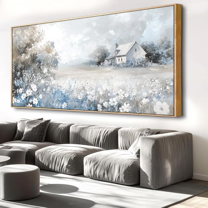 Landscape Abstract Landscape Wall Art - Large Framed Canvas Painting for Living Room, Bedroom, Modern Artwork Decor - 48x24 Inch Ready-to-Hang