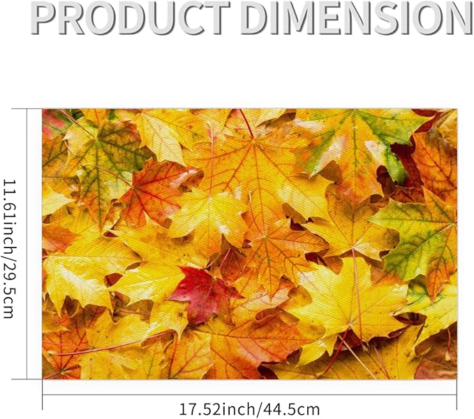 Autumn Maple Leaf Fall Placemats Set of 6 PVC Vinyl Non Slip Table Mats Heat Resistant Place Mats Washable Wipeable Dining Table Mat for Kitchen Decor Party Indoor Outdoor Decorative Gift