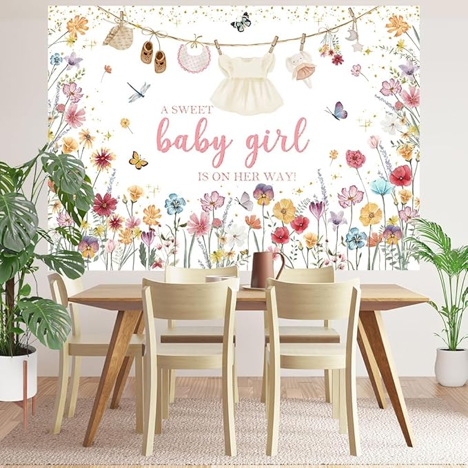 Wildflower Baby Shower Backdrop 7x5ft A Sweet Baby Girl is on Her Way Baby Shower Party Decorations for Girls Cute Clothes Photography Background