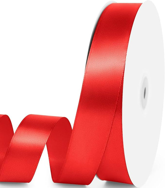 1" x 100 Yards Satin Ribbon - Red Silk Ribbon with Spool - Ideal for Gift Wrapping, Floral Bouquets, Crafts, Wedding Party Decorations, Christmas and Sewing Projects