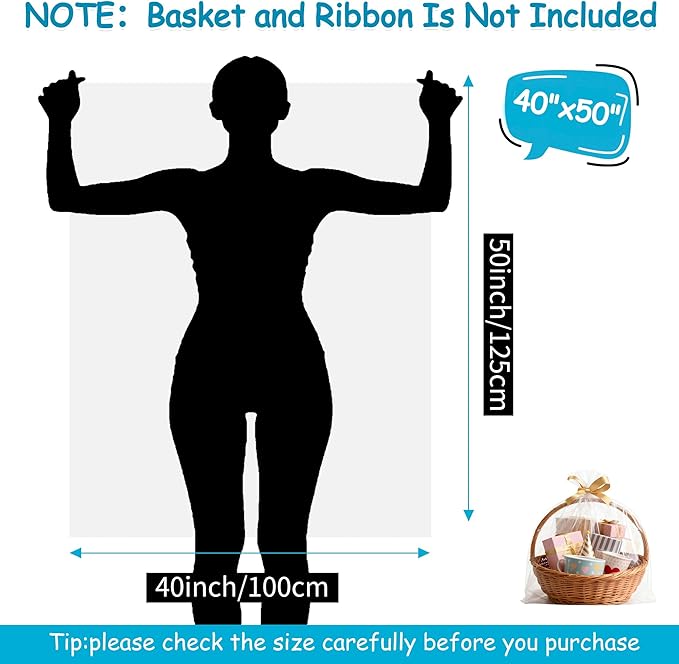 Extra Large Cellophane Bags 40x50 Inch - 12 PCS 2.8 Mil Thick Cellophane Wrap for Gift Baskets, Clear Plastic Gift Basket Bags for Thanksgiving, Christmas, Easter Presents/ Party Favors Packaging