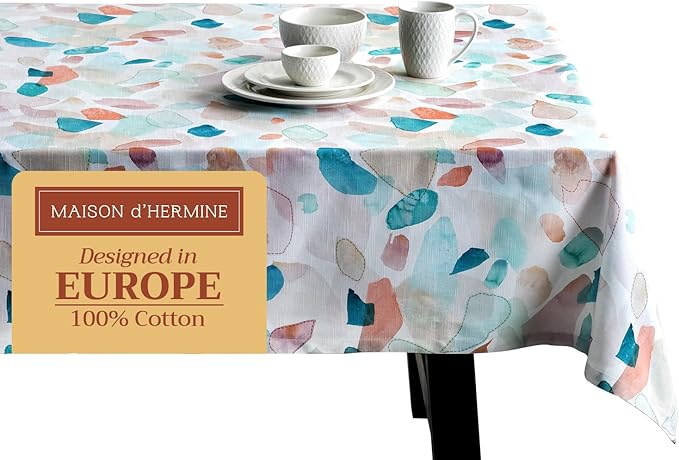 Maison d' Hermine Table Cloth Square Table 100% Cotton 60 x 60 Inches Tablecloth Reusable Decorative for Dining Room, Farmhouse, Home, Party, Festive & Wedding Spring Summer - Summer Picnic