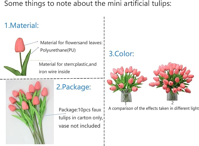 10-Heads Artificial Flowers PU Mini Real Touch Tulip Bouquets for Home Wedding Party Centerpiece Decoration (Gradient Coral)