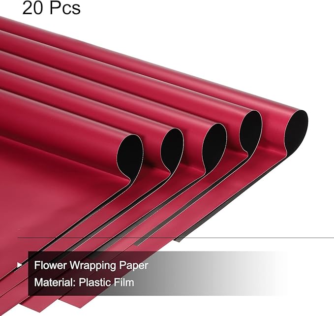 MECCANIXITY 20 Pcs Double Sided Color Flower Wrapping Paper Wine+Black 22.8"x22.8" Waterproof for Florist Bouquet Supplies, DIY Crafts, Gift Box Packaging