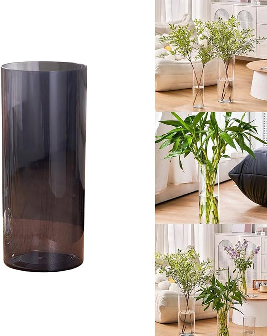 Clear Acrylic Flower Vase, Modern Unbreakable Decorative Cylinder Vase for Wedding Bouquets, Centerpieces, and Home Decor - 12cm Diameter, 25cm Height