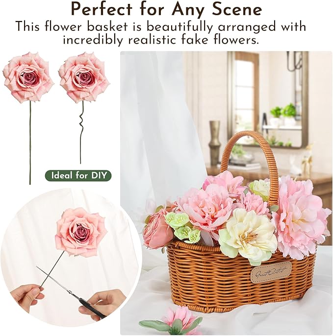Artificial Flowers Combo Pink Roses with Stems Bouquets Box Set Bridal Wedding Shower Decorations Fake Floral for Party Table Centerpieces Home Decor