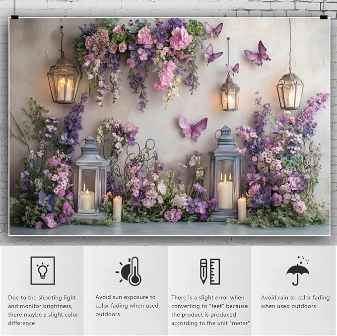 YongFoto Elegant Flower Wall Backdrop 5x3ft Floral Butterfly Candle Photography Background Baby Bridal Shower Wedding Girl Birthday Party Banner Room Decor Portrait Photoshoot Wallpaper Photo Booth