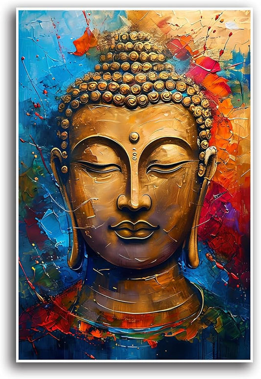 Golden Serenity Buddha Vintage Painting Wall Art Spirituality and Modern Art Wall Decor Adds Brilliance to Vibrant Home Decor 20x30in Frameless