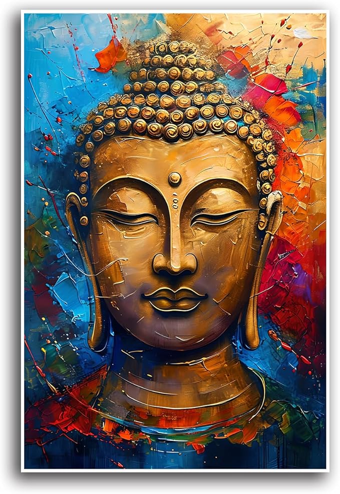 Golden Serenity Buddha Vintage Painting Wall Art Spirituality and Modern Art Wall Decor Adds Brilliance to Vibrant Home Decor 8x12in Frameless