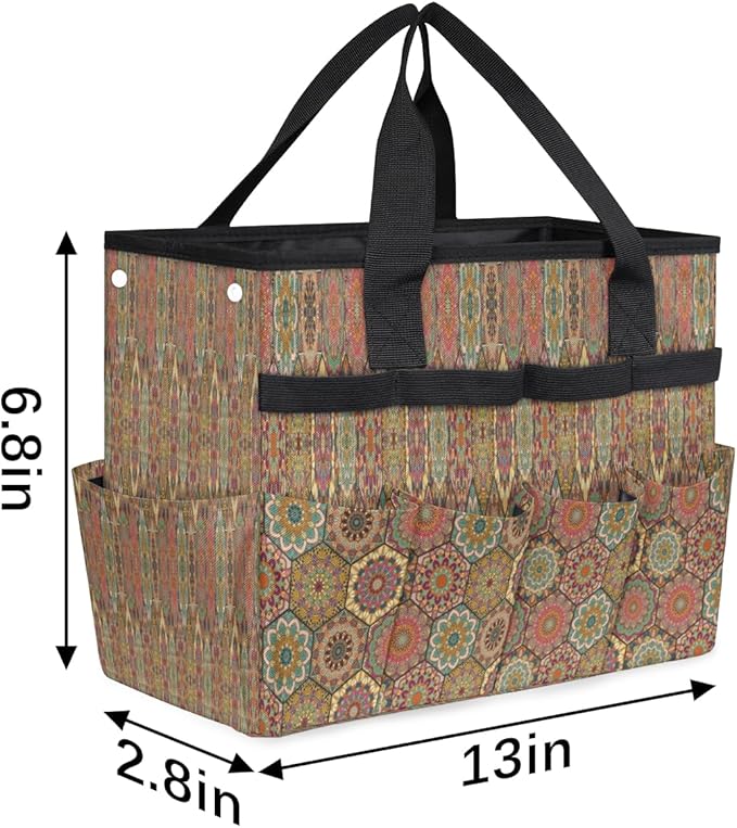 Ethnic Flowers Garden Tool Tote Bag for Women Men Gardening Tool Storage Bags with 10 Pockets Standable Garden Home Tool Kits Organizer for Indoor Outdoor Gardening Gifts