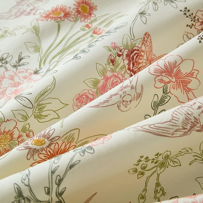 100% Cotton Duvet Cover King Size – Vintage Botanical Floral Duvet Cover Set with Zipper Closure, 3-Piece Soft Breathable Natural Premium Cotton Bedding Set for All Seasons