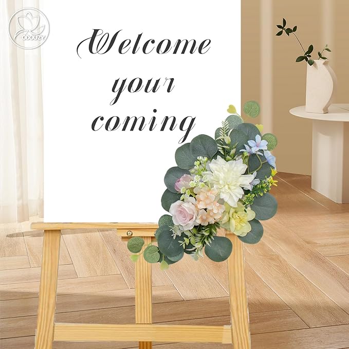 Artificial Wedding Arch Flowers for Wedding Sign,Set of 2 for Wedding Welcome Ceremony Sign,Faux Floral Swags,Wedding, Banquet and Reception Backdrop Floral Decoration (Green)