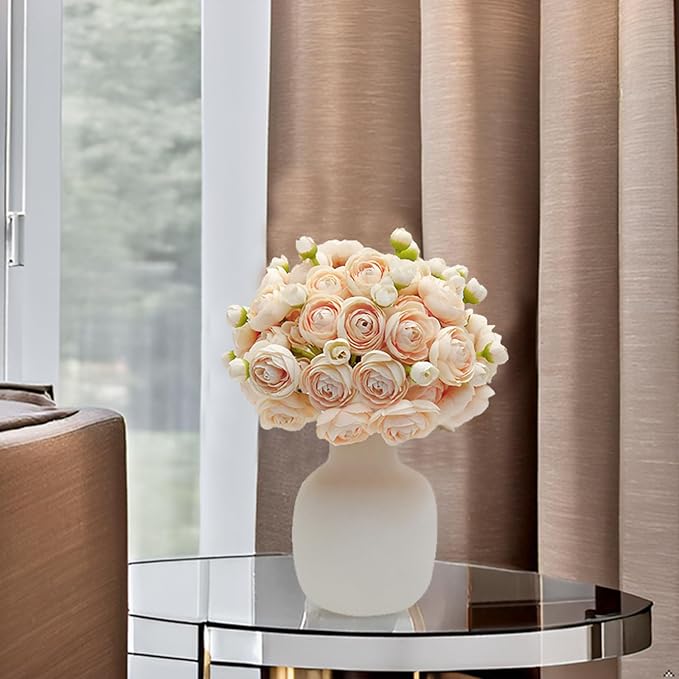 24 Pcs Ranunculus Artificial Flowers 10.5", Mini Faux Silk Ranunculus with Stem, Fake Flowers for Home Decor Indoor Wedding Bouquets Centerpieces (Champagne)