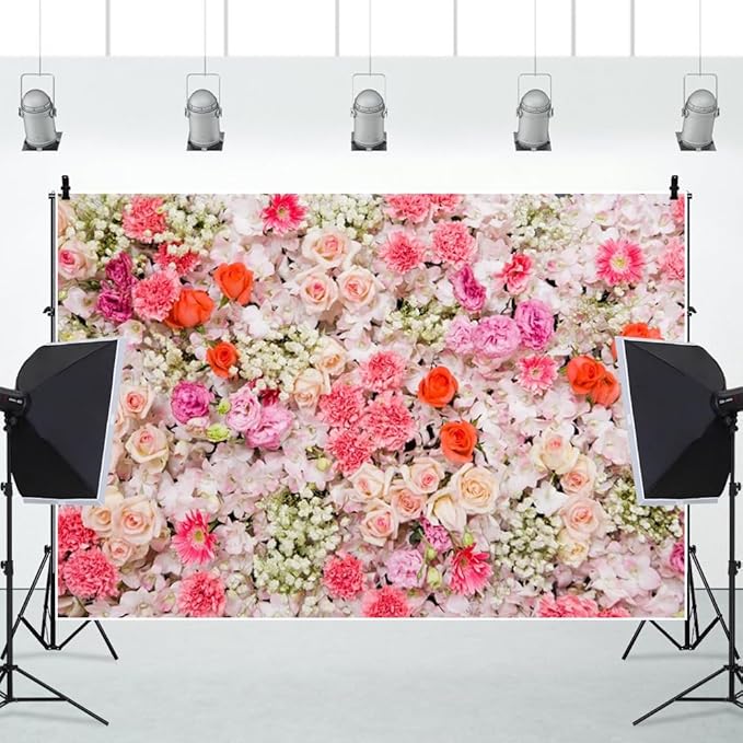 Leowefowa Floral Wall Backdrop for Spring 8x6.5ft Vinyl Pink Rose Flowers Photography Background Wedding Bridal Baby Shower Birthday Party Decorations Photo Studio Booth Props Banner