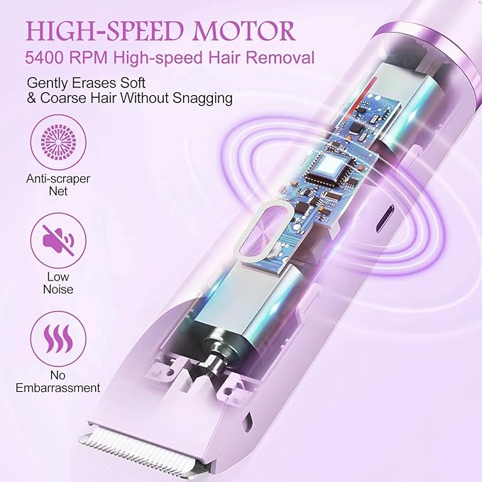 2025 New 2 in 1 Bikini Trimmer for Women, Bikini Shaver with Dual Head, Painless Smooth Shave & Gentle Pubic Hair Removal, Cordless & IPX7 Waterproof Electric Trimmer for Sensitive Skin (Purple)