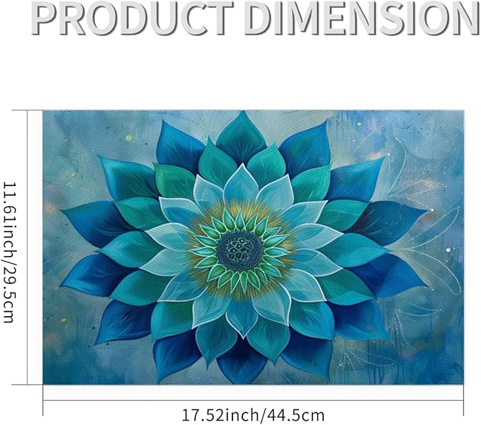 Teal Flower Mandala Placemats Set of 4 PVC Vinyl Non Slip Table Mats Waterproof Heat Resistant Place Mats Washable Wipeable Dining Table Mat for Kitchen Party Indoor Outdoor Decorative