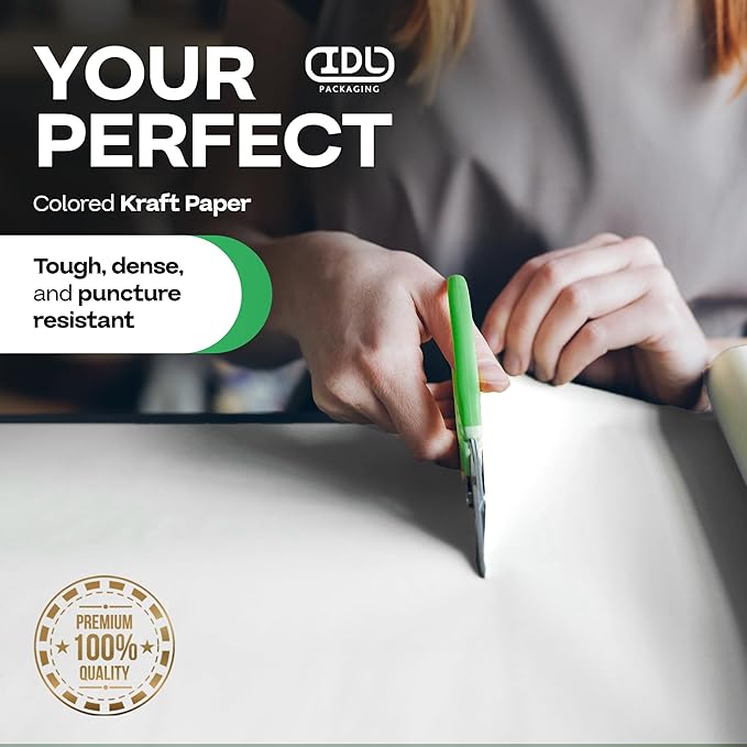 White Paper Roll 24" x 1200" (100 feet) - USA-Made Quality White Kraft Paper 50lb Thickness for Packing, Moving, Shipping & Crafts/Arts - 100% Recyclable Natural Wrap Material by IDL Packaging