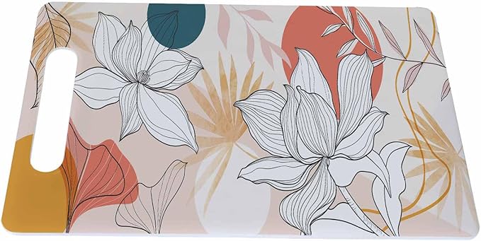 Floral Art Line Cutting Board Summer Tone Tropical Leaf Lotus Flower Grip Handle Chopping Boards Cutting Board for Kitchen Plastic 16" x 10" x 0.24"