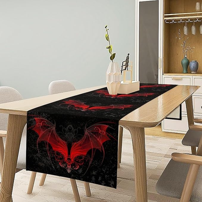 Gothic Table Runner,Red Bat Pattern Table Runner for Home Kitchen Table Dining Garden Farmhouse Wedding Party Decor 13x90 Inch
