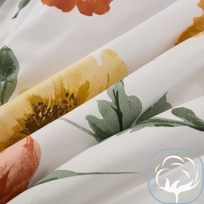 Yellow Floral Comforter Set Cute Botanical Bedding King 100% Cotton Floral Vintage & Country Cottage Bedroom Decor Soft Reversible