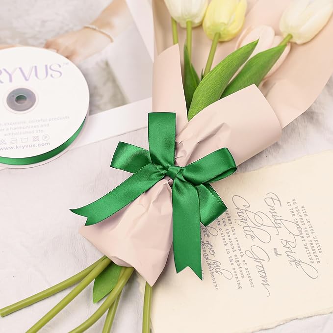 Premium Double Faced Satin Ribbon, 1 Inch X 25 Yards, Green, Perfect for Gift Wrapping, Crafts, Wedding Decor