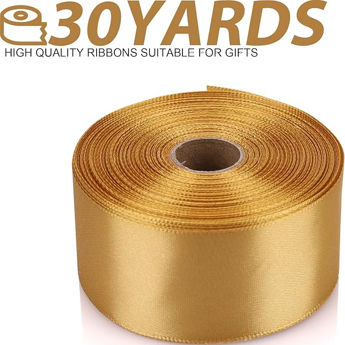 1-1/2 Inch 30 Yards Champagne Gold Solid Satin Ribbon for Gift Wrapping,Craft Floral Bouquets,Wedding Party,Timeless Flower,Decoration Floral Hair,Balloons