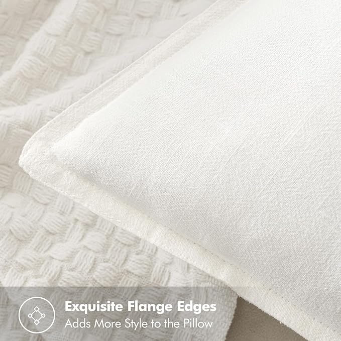 MIULEE Decorative Linen Euro Sham Pillow Covers 22x22 Inch Cream White Boho Farmhouse Neutral Christmas Couch Throw Pillows for Bed Pack of 2 Accent Modern Pillowcase Sofa Livingroom Home Decor