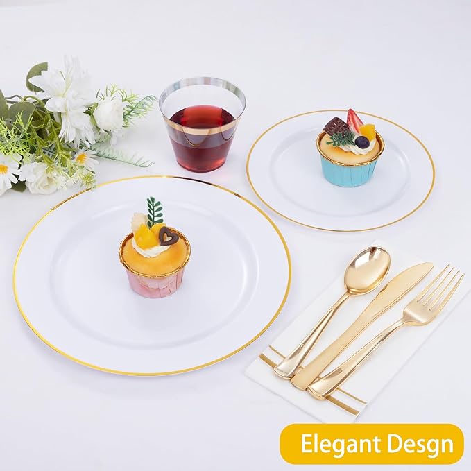 SUT 175 PCS Plastic Plates,Plates Disposable Heavy Duty for 25 Guests, Disposable Plates for Party, Plastic Disponsable plates including Party plates and Cups and Napkins Sets